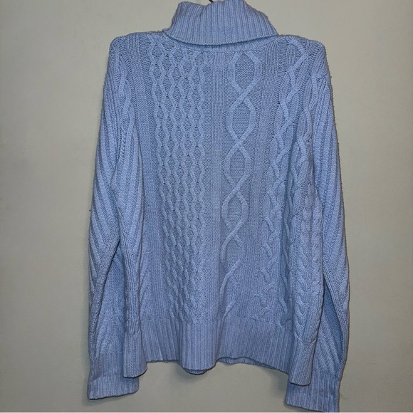 Neiman Marcus Blue 100% Cashmere Cable Knit Turtleneck Sweater Large - Picture 3 of 5